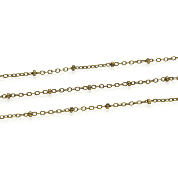 33 Feet Satellite Bead Station Cable Chain Link,  Antique Bronze Plated Copper, 2mm Bead, Thin Small Chain, CA10-E1
