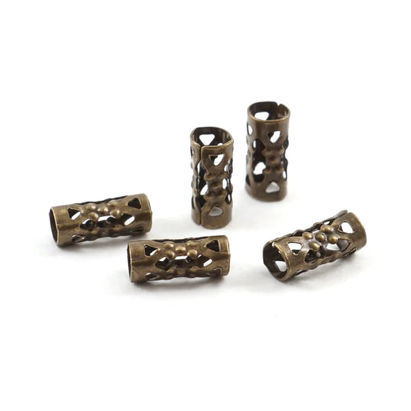 100pcs Large Hole Filigree Tube Beads, Antique Bronze Plated Brass, Tarnish Resistant, Size Selections: 8x3mm, 8x4mm