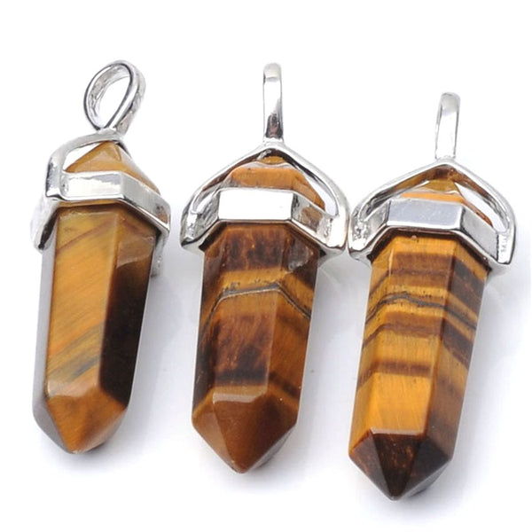 1pc Natural Brown Yellow Tiger Eye Gemstone Pendant Necklace, 18 Inch Surgical Stainless Steel Chain, GGP-C1