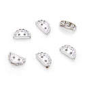 50pcs Grade A Half Round 2-Hole Crystal Clear Rhinestone Beads, Sterling Silver Plated Brass, 13mm, CF176