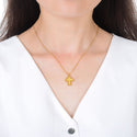 1pc Natural Druzy Crystal Pendant Necklace, Golden Champagne Cross Small Gemstone Pendant, 18 inch Gold Plated Stainless Steel Chain, GGP20-2