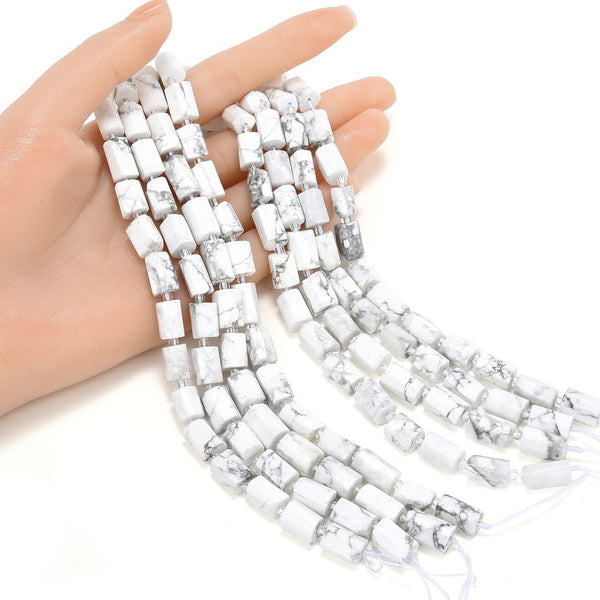 Natural White Howlite Gemstone Faceted Tube Beads, 12x7mm, Hole ID 1mm, 15 Inch/1 Strand, GZ8-4