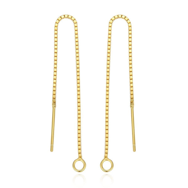 4pcs 925 Sterling Silver Threader Earring Finding, Real 18K Yellow Gold Plated, Open Ring, Pull Through Chain, Length Selections: 2/3/4/5/6 inch