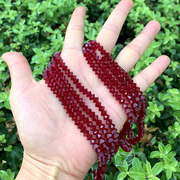 200pcs Creative Club Faceted Flat Bicone Rondelle Crystal Glass Beads #5305, Siam Red, 6x4mm Small, Hole ID 1mm, CC3R605