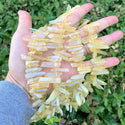 1 Strand Natural Raw Crystal Quartz Gemstone Beads, Small Drilled Stone Points, Topaz Yellow AB Titanium Coated Stone Stick, 15 Inch, GA11