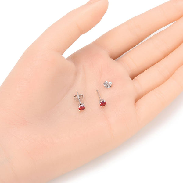 1 Pair 925 Sterling Silver January Red Birthstone Round Cut Stud Earrings, 4mm/0.25 Carat Small Tiny Cubic Zirconia CZ Garnet Stone, SSE78-1