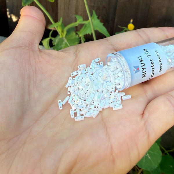 10g Miyuki Quarter Tila Seed Beads 5x1.2mm, Rainbow White Pearl QTL-471