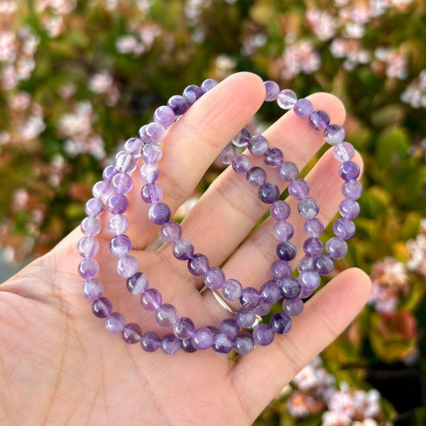 1 Strand Stretch Natural Purple Amethyst Beaded Gemstone Bracelet, 6mm Beads, Length Selections: 7 inch/7.5 inch/8 inch
