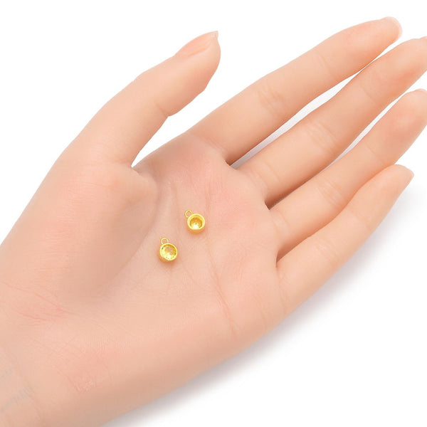 2pcs 925 Sterling Silver 6mm November Birthstone Charm Drop Pendants, Real 18K Yellow Gold Plated, Yellow Topaz Cubic Zirconia Gemstone, SXP7-11