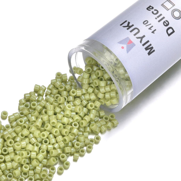 7.5g Miyuki Delica 11/0 Seed Beads, Opaque Glazed Luster Chartreuse DB262