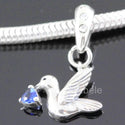1pc 925 Sterling Silver Bird Charm, Freedom Lover September Birthstone Charm Drop, Blue Sapphire Cubic Zirconia CZ, 20mm Long, Hole ID 4.5mm, EC1-D9