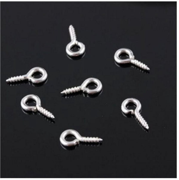 100pcs Glue On Screw Eye Pin Bail Jump Ring Loop, Pendant Connector, 18K White Gold Plated Brass, Size Selections: 8x4mm/10x5mm