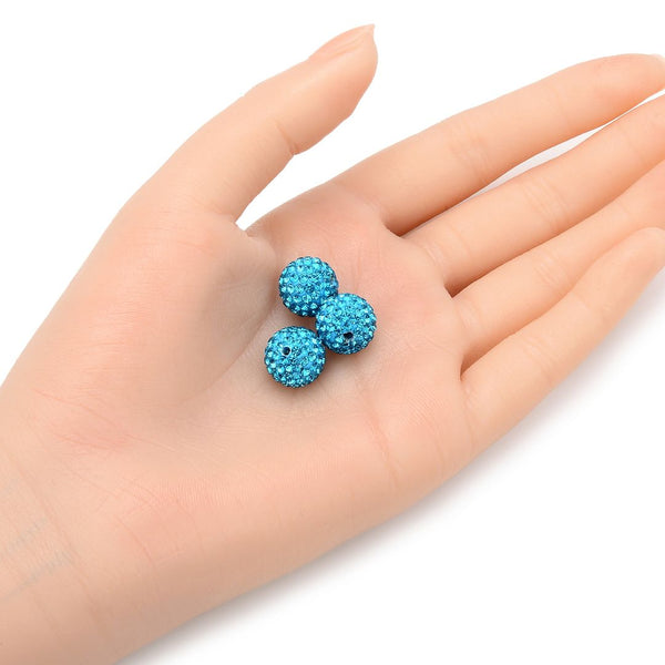 25pcs Adabele Grade AA+ Suncatcher Crystal Rhinestone Pave Polymer Clay Beads, Aquamarine Blue, Size Selections: 8mm/10mm/12mm