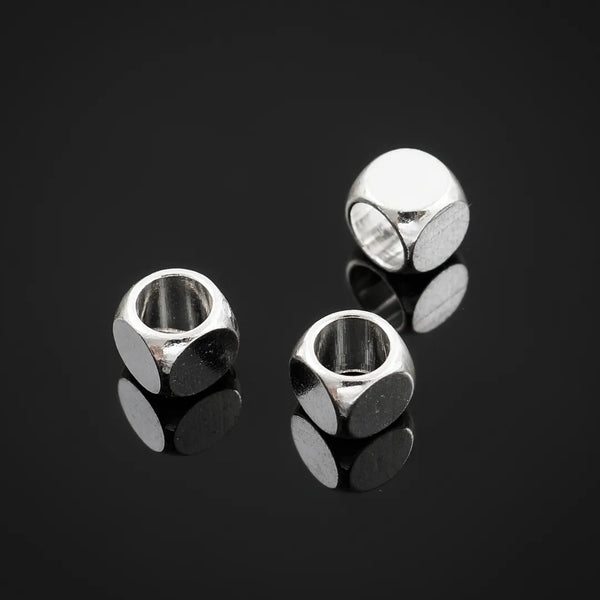 100pcs Smooth Large Hole Cube Beads, Sterling Silver Plated Brass, Size Selections: 3mm/4mm/5mm/6mm/8mm