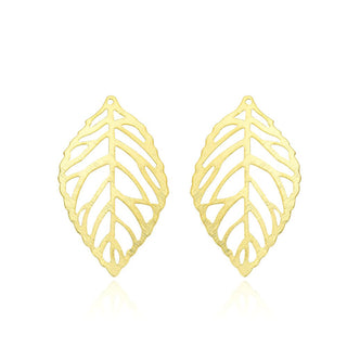 10pcs 27mm Filigree Leaf Drop Pendants, Tarnish Resistant, 18K Yellow Gold Plated Brushed Brass, BF-B1