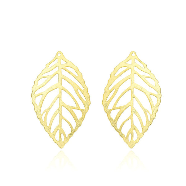 10pcs 27mm Filigree Leaf Drop Pendants, Tarnish Resistant, 18K Yellow Gold Plated Brushed Brass, BF-B1