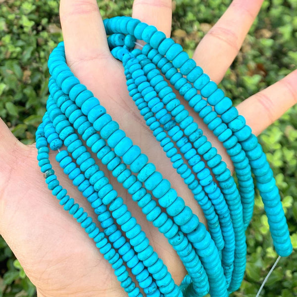 Natural Stabilized Blue Turquoise Gemstone Rondelle Beads, 15 Inch/1 Strand, Size Selections: 4x2mm, 5x3mm, 6x3mm, 8x5mm