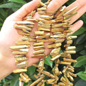 1 Strand Natural Raw Crystal Quartz Gemstone Beads, Small Drilled Stone Points, Gold Titanium Coated Stone Stick, 15 Inch, GA3