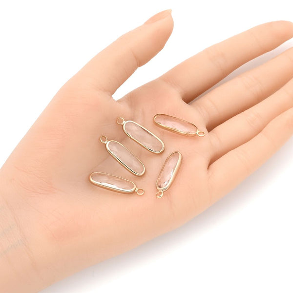 10pcs Grade A April Diamond Clear Rectangle Bar Birthstone Charm Drops, 18K Yellow Gold Plated Brass, 21x7mm, CCP8-G4