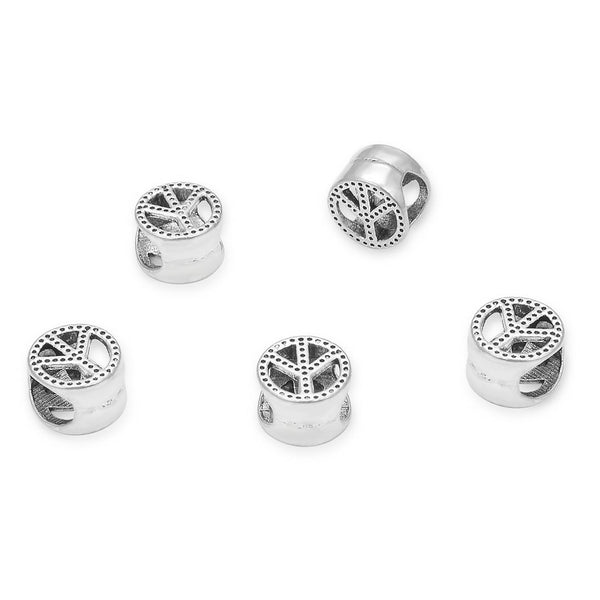 20pcs Peace Sign Large Hole Beads, Hole ID 4.5mm, Antique Silver, Zinc Alloy Metal, MEC-F8