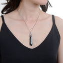1pc Natural Indian Agate Hexagonal Pile Gemstone Pendant Necklace, 18 Inch Surgical Stainless Steel Chain, GGP-B6