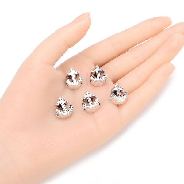 20pcs Anchor Symbol of Hope and Strength Large Hole Beads, Hole ID 4.5mm, Antique Silver, Zinc Alloy Metal, MEC-F6