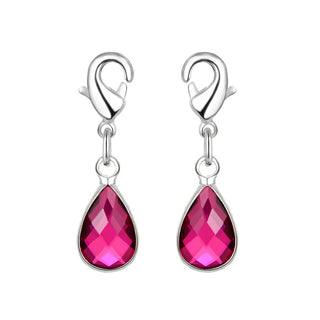 2pcs Clip On Dangle July Ruby Red Birthstone Charm Drops, Tarnish Resistant, Sterling Silver Plated Lobster Clasp, BL7-7
