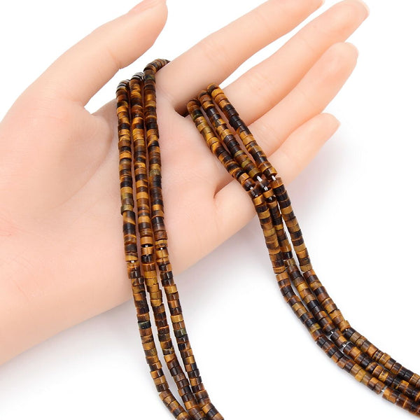 Natural Yellow Tiger Eye Gemstone Heishi Tube Rondelle Beads, 4x2mm/Small, Hole ID 0.9mm, 14.5 Inch/1 Strand, GH-C20