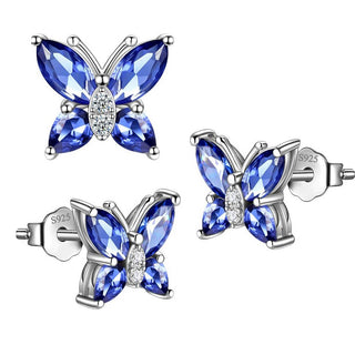 1 Pair 925 Sterling Silver September Birthstone Butterfly Stud Earrings, 10mm, Cubic Zirconia CZ Blue Sapphire Stone, SSE83-9