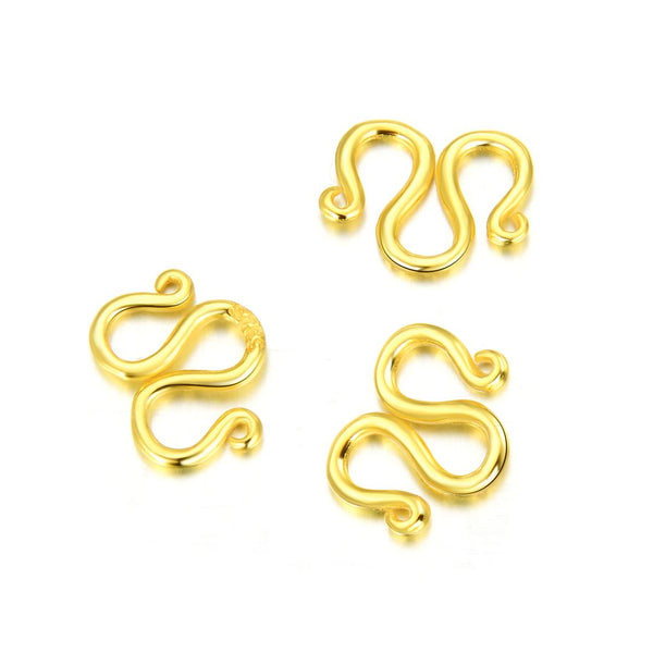 5pcs 925 Sterling Silver M Hook Clasp, Real 18K Yellow Gold Plated, Size Selections: 9mm/10mm/12.5mm