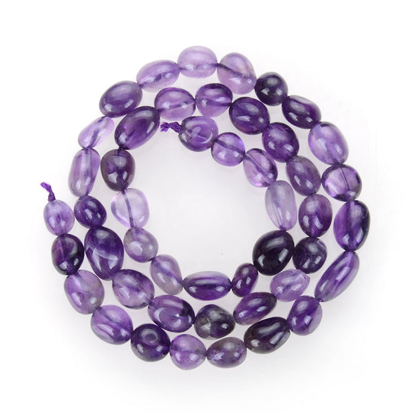 Natural Amethyst Purple Crystal Gemstone Oval Tumbled Pebble Beads, Irregular, 7mm to 12mm, Hole ID 1mm, 15 Inch/1 Strand, GZ12-14