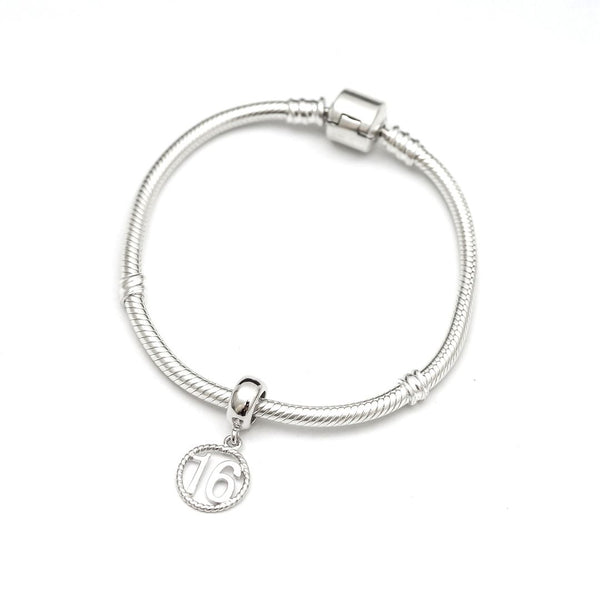 1pc Solid 925 Sterling Silver Sweet 16 Bead Charm, Compatible with Pandora All Other Charm Bracelet, EC603