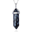 1pc Natural Snowflake Obsidian Gemstone Pendant Necklace, 18 Inch Surgical Stainless Steel Chain, GGP-C20