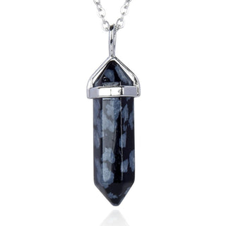 1pc Natural Snowflake Obsidian Gemstone Pendant Necklace, 18 Inch Surgical Stainless Steel Chain, GGP-C20