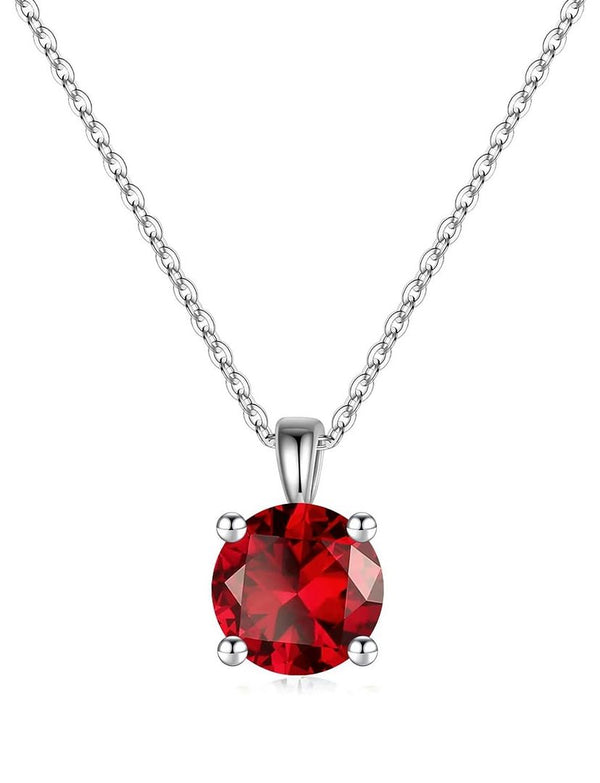 925 Sterling Silver January Birthstone Solitaire Necklace, 6mm/0.84 Carat Red Garnet Cubic Zirconia CZ, Length Selections: 16 inch/18 inch
