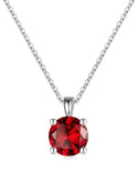 925 Sterling Silver January Birthstone Solitaire Necklace, 8mm/2 Carat Red Garnet Cubic Zirconia CZ, Length Selections: 16 inch/18 inch