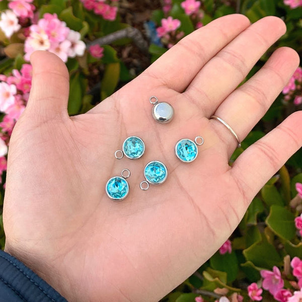 10pcs Grade A December Blue Zircon Birthstone Charm Drops, Stainless Steel, Tarnish Resistant, 10mm, CCP30-12