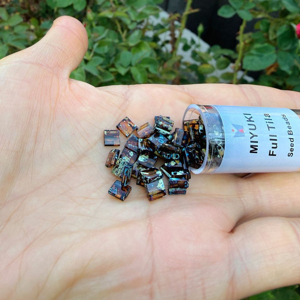 10g Miyuki Full Tila Square Seed Beads 5x5mm, Picasso Amber Brown (TL-4502)