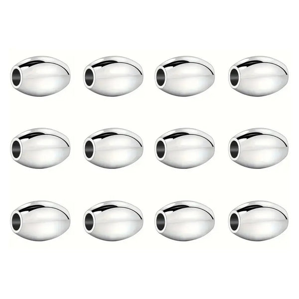 20pcs 925 Sterling Silver Oval Rice Spacer Beads, Size Selections: 5.5x3mm, 7x4mm, 8x6mm
