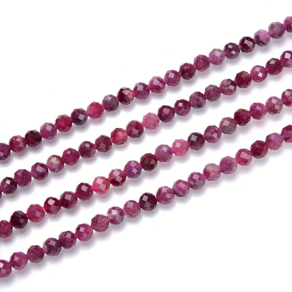 Natural Pink Tourmaline Gemstone Tiny Small Faceted Round Beads, 3mm, Hole ID 0.6mm, 15 Inch/1 Strand, GK3-1