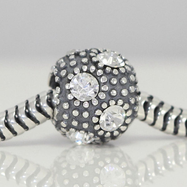 1pc 925 Sterling Silver April Birthstone Bead Charm, Diamond Clear Cubic Zirconia CZ, 10.3x9mm, Hole ID 4.5mm, EC1-M4