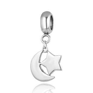 Real 925 Sterling Silver Moon Star Dangle Charm Pendant