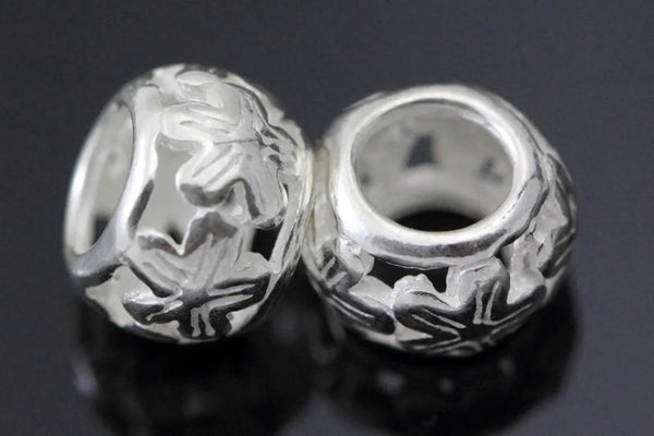 5pcs 925 Sterling Silver Large Hole Flower Pattern Round Beads, 8.5mm, Hole ID 4.8mm, SS58
