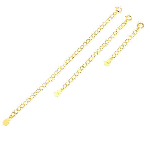 1pc 925 Sterling Silver Chain Extender with Clasp, 18K Yellow Gold Plated Cable Chain Extension, Length Selections: 2 inch/3 inch/4 inch/5 inch/6 inch