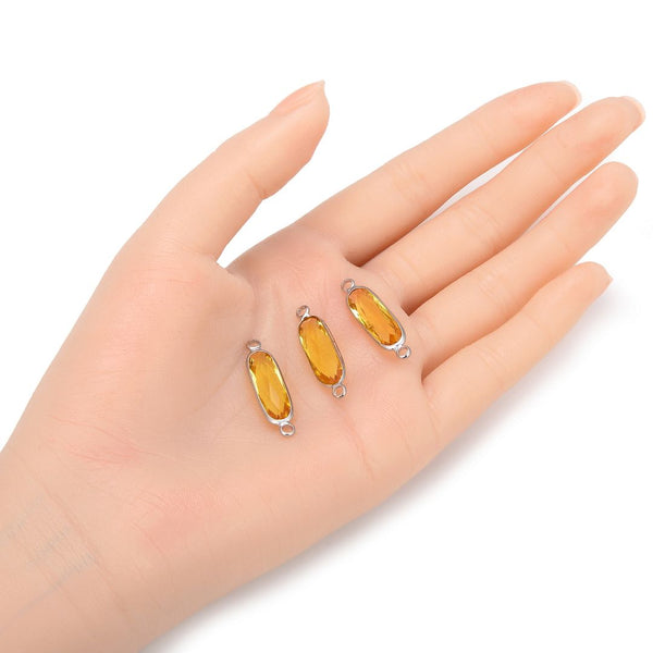 10pcs Grade A November Topaz Yellow Rectangle Bar Birthstone Links, Sterling Silver Plated Brass, 21x7mm, CCP9-S11