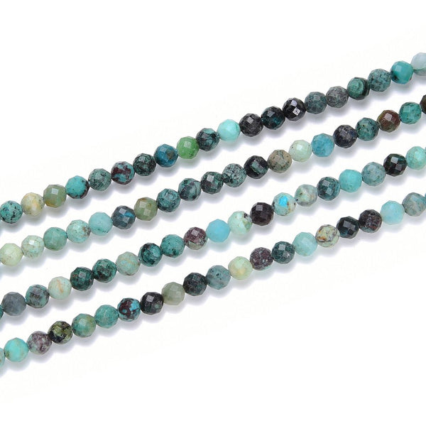 Natural Chrysocolla Gemstone Tiny Small Faceted Round Beads, 3mm, Hole ID 0.6mm, 15 Inch/1 Strand, GK3-16