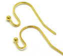 100pcs Ball End Fish Earring Hooks, 18K Yellow Gold Plated Brass, 0.75mm/21 Gauge, 20mm Long CF206-G
