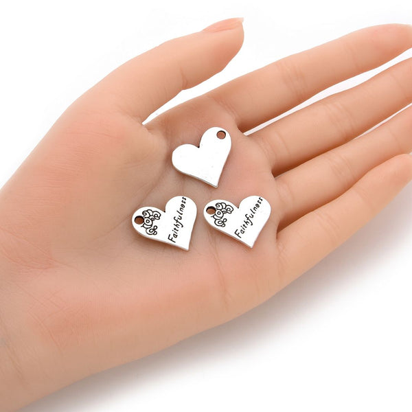 20pcs Heart of Faithfullness Charm 21mm One Sided Heart Drop Pendants, Antique Silver, MC-D28