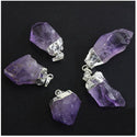 1pc Natural Raw Purple Amethyst Crystal Free Form Gemstone Pendant Necklace, 18 inch Surgical Stainless Steel Chain, GGP12-1