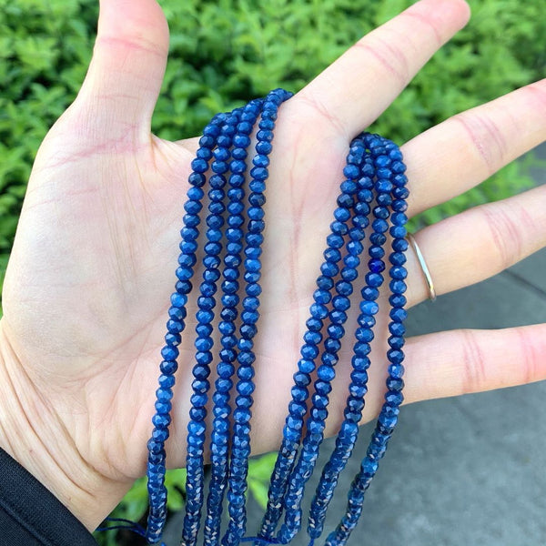 Natural Dark Sapphire Blue Quartz Gemstone Faceted Rondelle Beads, 4x2mm/Small, Hole ID 0.9mm, 14 Inch/1 Strand, GH1R-7